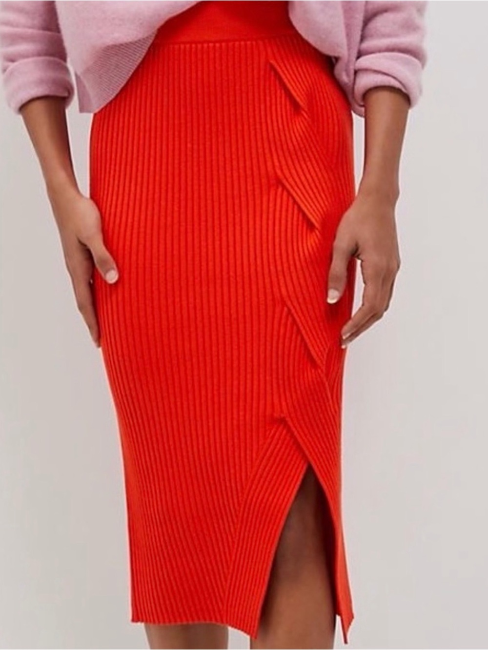 New Maeve Desiree Braided Knit Red Midi Skirt Size M